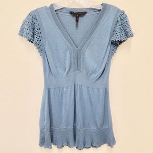BCBGMaxAzaria Crochet Sleeve Top